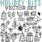 Holiday Bits Vector Set with stocking, tree, Christmas car, deer, presents, and candy cane