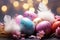 Holiday bliss Enchanting Easter scene with eggs, feathers, and glitter