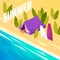 Holiday. camping. tent. sea. summer. isometric illustration