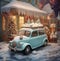 holiday candy christmas festive gift car retro merry winter snow. Generative AI.