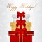 Holiday card, Christmas card, Birthday card, Gift card (greeting card) template with big boxes (presents) stack, red bow (ribbons)