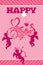 Holiday card with cute angels, dove bird, heart on pink