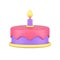 Holiday celebrate cake one burning candle melting glaze realistic 3d icon template vector