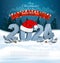 Holiday Christmas background with Santa Hat and a 2024 blue bold numbers.