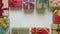 Holiday Christmas card background with festive decoration. Alternate Christmas and New Year holidays gift boxes on wood table.