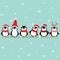 Holiday Christmas greeting card with Penguins cartoon. Vector illustration