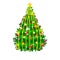 Holiday christmas tree isolated decoration for celebrate xmass with ball gold bells candles stars lights candy and