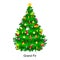 Holiday christmas tree isolated decoration for celebrate xmass with ball gold bells candles stars lights candy and