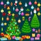 Holiday christmas tree isolated decoration for celebrate xmass with ball gold bells candles stars lights candy and