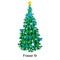 Holiday christmas tree isolated decoration for celebrate xmass with ball gold bells candles stars lights candy