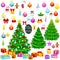 Holiday christmas tree isolated decoration for celebrate xmass with ball gold bells candles stars lights candy and