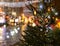 Holiday City at night,Christmas tree decoration on city street  ,night  light ,people walk ,soft blurred light  reflection on asph
