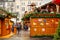 Holiday cityscape - view of the cafe on the Christmas Market Weihnachtsmarkt in the city of Bonn