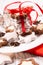 Holiday concept with red napkin, cookies and spices