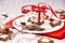 Holiday concept with red napkin, cookies and spices