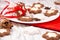 Holiday concept with red napkin, cookies and spices