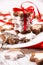 Holiday concept with red napkin, cookies and spices