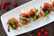 Holiday crostini appetizers with cranberry sauce, above view
