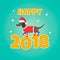 Holiday dachshund. Perfect for the year of dog 2018. New Year background