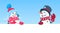 Holiday Decorartion Snowman Couple Holding Banner With Empty Copy Space