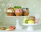 Holiday desserts, different decorated cupcakes