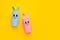 Holiday easy DIY craft idea for kids. Toilet paper roll tube toy\\\'s cute rabbit\\\'s on minimal background