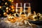 Holiday Elegance: Champagne Glasses Gleam Among Christmas Decorations - Generative AI