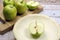 Holiday festive baking with an empty pie shell pastry crust with raw green apples