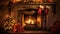 holiday fireplace with Christmas tree x\\\'mas presents gift, ai