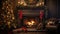 holiday fireplace with Christmas tree x\\\'mas presents gift, ai