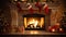 holiday fireplace with Christmas tree x\\\'mas presents gift, ai