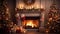 holiday fireplace with Christmas tree x\\\'mas presents gift, ai