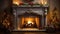 holiday fireplace with Christmas tree x\\\'mas presents gift, ai