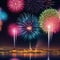 Holiday fireworks backgrounds with sparks, colored and bright light on black night sky, pyrotechnics