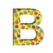 Holiday font. The letter B is made from a festive pattern with colored stars. Collection of fonts for signatures for holidays and