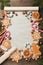 Holiday food background for baking gingerbread cookies. Vintage paper sheet for christmas recipe. Text space, top view.