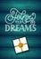 Holiday gift card with hand lettering Follow your dreams and gift on wood background