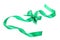Holiday green ribbon on white background.
