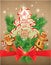 Holiday greeting Card with xmas gingerbread - man and woman cart