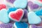 Holiday gummy candy, red-and-blue hearts, sour sweets, pretty little sugar heart
