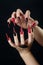 Holiday halloween or new year nail art design ideas. Beauty Fashion Hands Trendy Stylish Colorful manicure. Black Red with