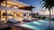 Holiday home with sea views and infinity pool in modern design, Vacation home for big family, Sunset lighting