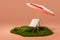 Holiday idyll with sun lounger and parasol on a small grassy area isolated on infinite background global warming concept 3D
