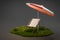 Holiday idyll with sun lounger and parasol on a small grassy area isolated on infinite background global warming concept 3D