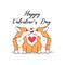 Holiday illustration with cute couple corgi. Happy Valentine`s Day.