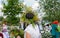 Holiday of Ivan Kupala in Belarus. Bathing area. Girls in wreaths of flowers