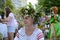 Holiday of Ivan Kupala in Belarus. Bathing area. Girls in wreaths of flowers