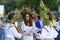 Holiday of Ivan Kupala in Belarus. Bathing area. Girls in wreaths of flowers