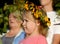 Holiday of Ivan Kupala in Belarus. Bathing area. Girls in wreaths of flowers