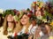 Holiday of Ivan Kupala in Belarus. Bathing area. Girls in wreaths of flowers